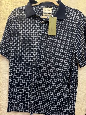 Goodfellow & Co Navy Polo with White Geometric Pattern
